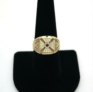 8787 - Vtg 10k Gold Balfour Demolay Legion Of Honor Ruby Mason Ring - Sz 8.  25