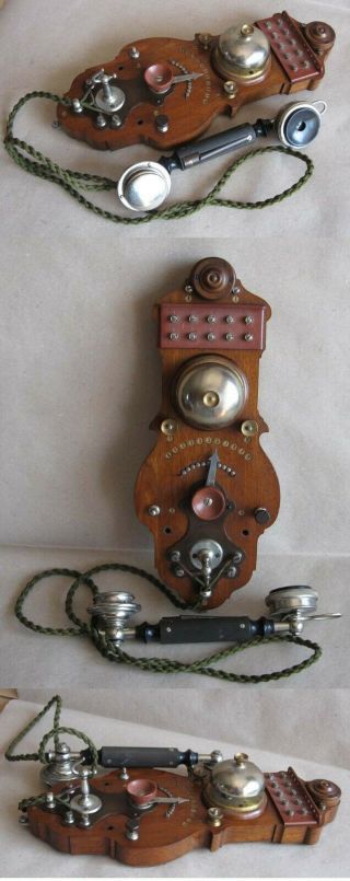 ANTIQUE LUXURIOUS WALL TELEPHONE PHONE ERICSSON STOCKHOLM / WOODEN BOX / 1910s 2