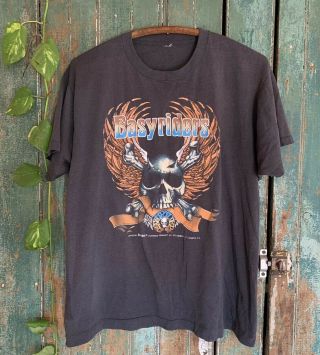 Rare Vintage Easyriders Harley Davidson 3d Emblem Skull Thin T Shirt 70s 80s