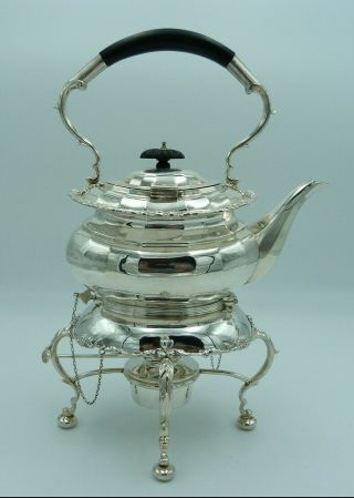 Antique Solid Silver Spirit Kettle & Stand - 1266g (part Of Tea Set Or Service)