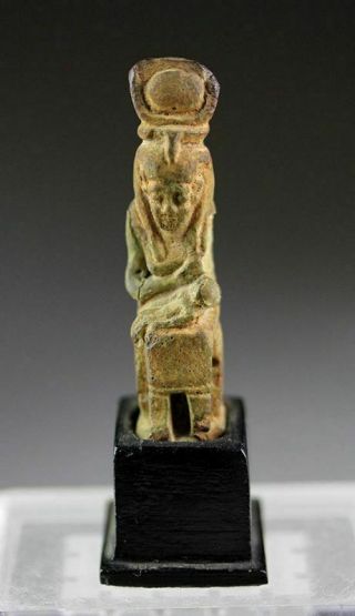 SC EGYPTIAN FAIANCE FIGURE OF ISIS w.  HORUS CHILD,  PTOLEMAIC 2