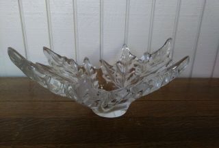 Vintage Lalique French Crystal Champs Elysées Large Centerpiece Leaf Bowl 3