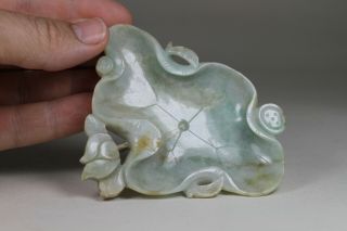 Antique Chinese 19th Century Carved Jadeite Brushwasher Lotus Flower Scholar