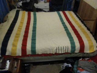 Vintage Hudson Bay Six Point Queen Size 100 Wool Blanket.
