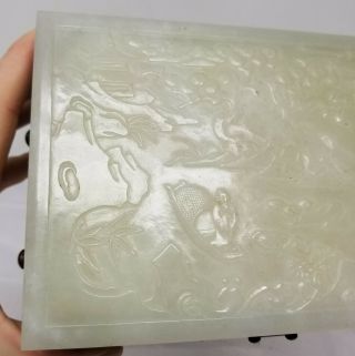 Antique Chinese Carved Nephrite White Celadon Hetian Jade Box Casket Plaque 4