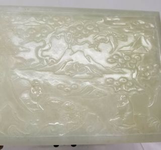 Antique Chinese Carved Nephrite White Celadon Hetian Jade Box Casket Plaque 5