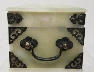 Antique Chinese Carved Nephrite White Celadon Hetian Jade Box Casket Plaque 8