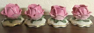 Set Of 4 Vintage 1950s Dresden Germany Rose Candle Holders,  Shabby Chic Retro