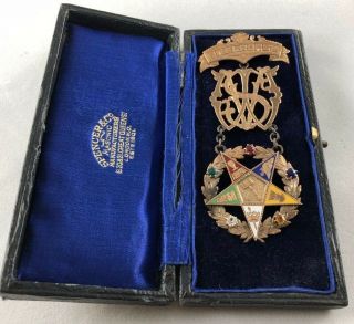 1893 Antique Masonic Order Of The Eastern Star 14k Jewel Medal With Case.  22.  6g.