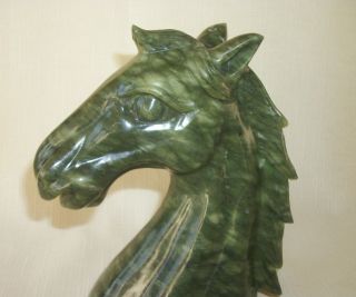 Vintage Carved Natural Green Jade Horse Head Bust Statue Sculpture Large 7 " Ht
