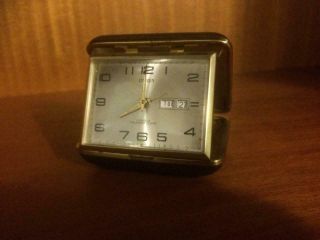 Clock - Vintage Big Travel Clock Alarm Calendar Date - Citizen Black gold trim 2