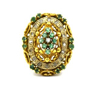 Designer Toliro Diamond Emerald Statement Ring Baroque Style 18k Gold Size 7.  5