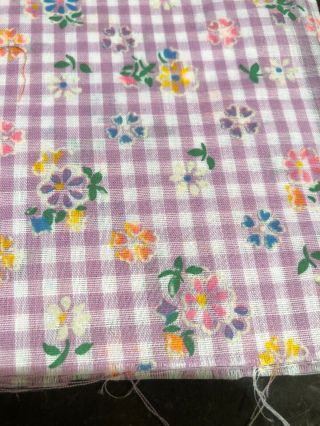 Vintage 70 ' s Purple Plaid Flowered Neon Fabric 2 Yards 44 Inches Wide 2