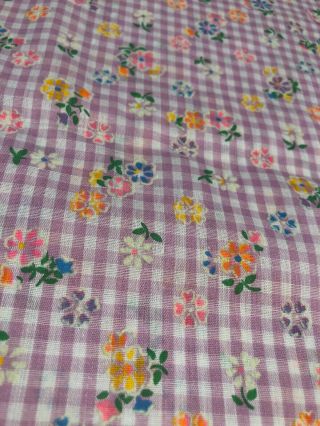 Vintage 70 ' s Purple Plaid Flowered Neon Fabric 2 Yards 44 Inches Wide 3