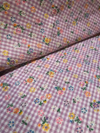 Vintage 70 ' s Purple Plaid Flowered Neon Fabric 2 Yards 44 Inches Wide 4