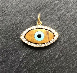 Vintage Diamond And Gem Set 18 Karat Gold Evil Eye Pendant