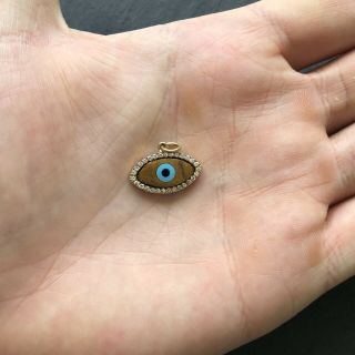 Vintage Diamond and Gem Set 18 Karat Gold Evil Eye Pendant 6