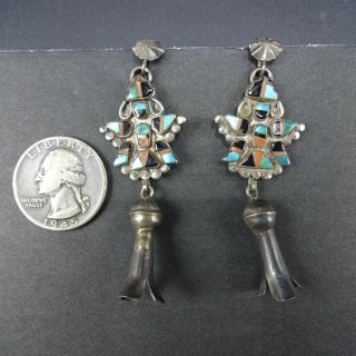 Vintage ZUNI KNIFEWING Inlay and Sterling SQUASH BLOSSOM Repurposed EARRINGS 2