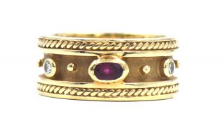Designer Levian Diamond Ruby Wide Band Ring 14k Yellow Gold Size 6.  5 Signed