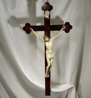 Antique Vintage Carved Wood Crucifix Cross 26.  5 " - 56156