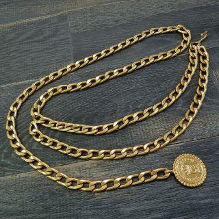 Chanel Gold Plated Cc Logos Medal Charm Vintage Chain Belt 4639a Rise - On
