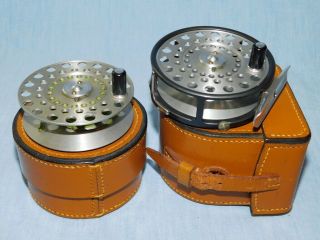 Hardy Bros.  " The L.  R.  H.  Lightweight " Fly Reel,  Spare Spool & Hardy Leather Cases