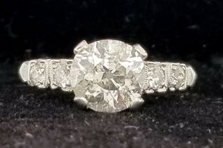 Vintage Old Mine Round Cut 2.  05ct Diamond Platinum Engagement Ring I1 - H