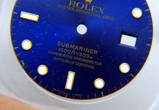 Vintage Rolex Submariner 16613 16618 16803 Blue Gold Tropical Watch Dial 3