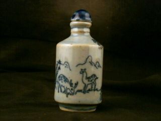 Special 19thc Chinese Blue & White Porcelain Painting Deer Snuff Bottle X004