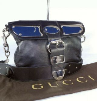 Authentic Vintage Gucci Romy Black Leather Medium Hobo Shoulder Bag Purse Ex Con