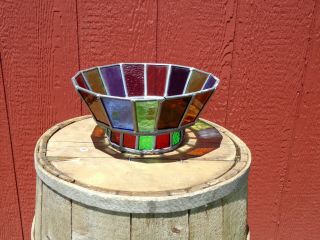 Vintage Stained Glass Bowl Fruit Bowl 11 1/4 " Across