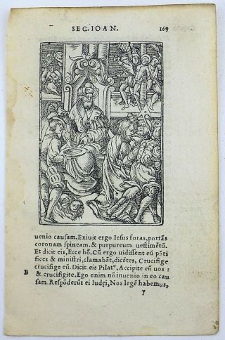 1541 REGNAULT BIBLE - Fine rubricated woodcut leaf - Jesus Arrested 2