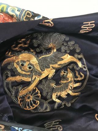 Fine Old Chinese Antique Silk Robe 19th - 20th C.  Forbidden Stitch. 6