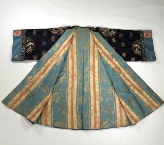 Fine Old Chinese Antique Silk Robe 19th - 20th C.  Forbidden Stitch. 9