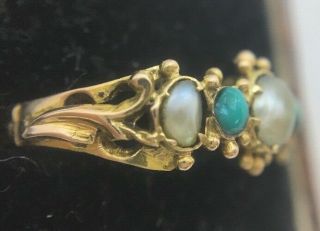 Stunning Antique Victorian Closed Back Pearl & Turquoise Ring Band Ornate