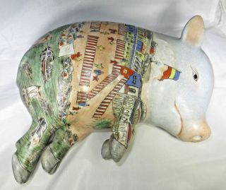 Vintage Hand Painted Porcelain Sleeping Pig Statue Japanese Chinese Figurine