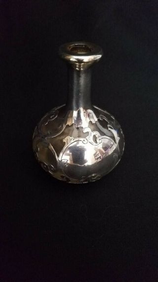 Antique Sterling Silver Overlay Gorham Glass Vase 3.  5 "