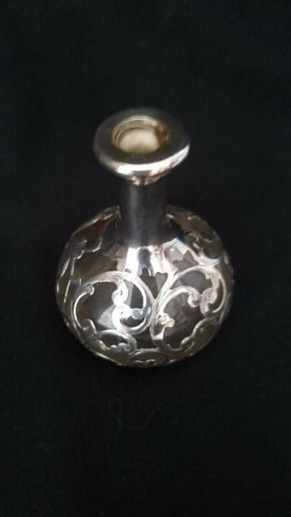 Antique Sterling Silver Overlay Gorham Glass Vase 3.  5 