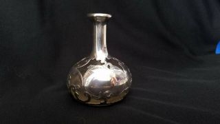 Antique Sterling Silver Overlay Gorham Glass Vase 3.  5 