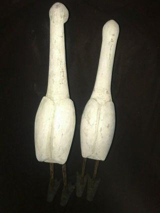 Vtg Antique Primitive Folk Art Wood & Steel Bird Egret Heron Handmade Set of 2 11