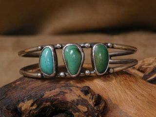 Vintage Sterling Silver Green Turquoise Cuff Bracelet