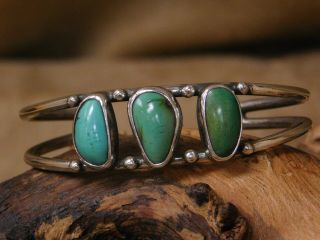 Vintage Sterling Silver Green Turquoise Cuff Bracelet 5