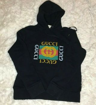 Gucci Logo Men ' s Hoodie Sweatshirt Classic Unisex Black Size M | RRP £870 2
