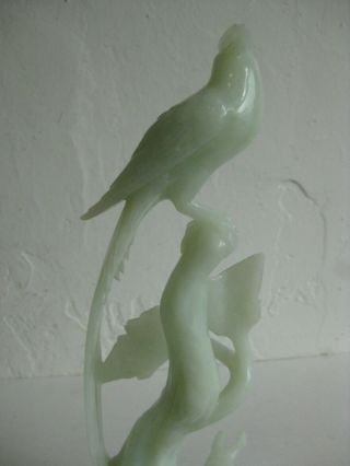 Fine Old Chinese Carved Celadon Jade Phoenix Birds Statue Sculpture w/Stands Pr 10