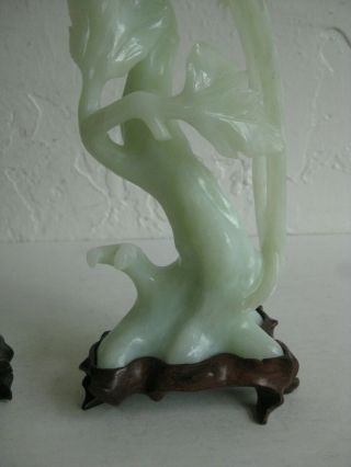 Fine Old Chinese Carved Celadon Jade Phoenix Birds Statue Sculpture w/Stands Pr 5