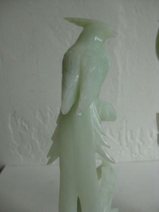 Fine Old Chinese Carved Celadon Jade Phoenix Birds Statue Sculpture w/Stands Pr 7