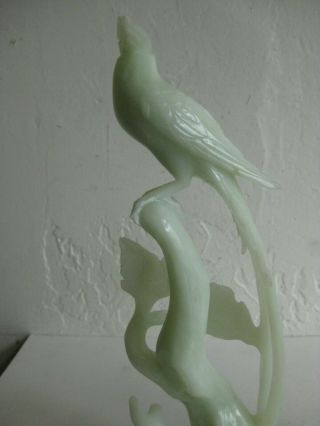 Fine Old Chinese Carved Celadon Jade Phoenix Birds Statue Sculpture w/Stands Pr 9