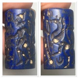 Rare Roman Greek Lapis Lazuli Cylinder Seal Unique Intaglio
