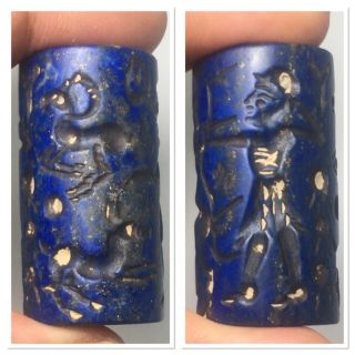 Rare Roman Greek lapis lazuli cylinder seal unique intaglio 2
