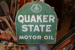 Vintage 1970 Quaker State Motor Oil 2 Sided Gas Station 29 " Metal Sign